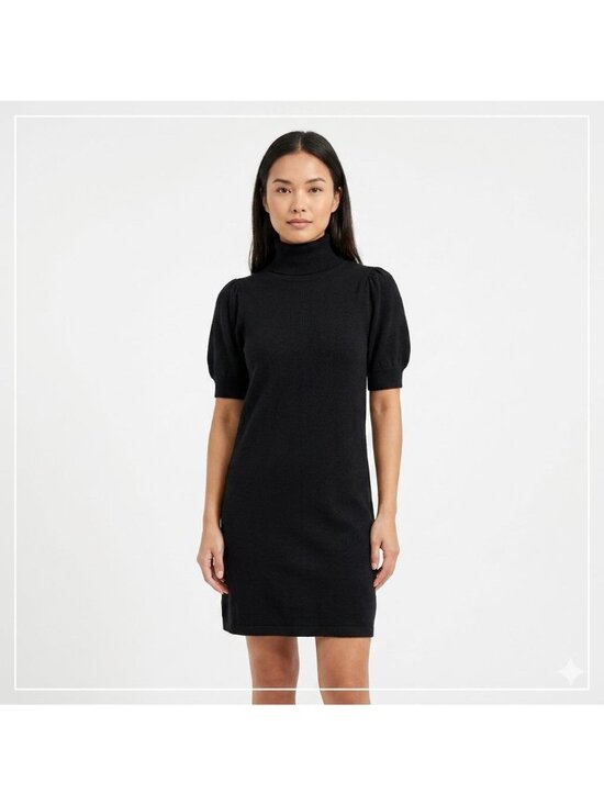Studio M Dresses & Skirts - Studio M Turtleneck Shift Dress Women Petite Size XSP Black Short Sleeve NEW
